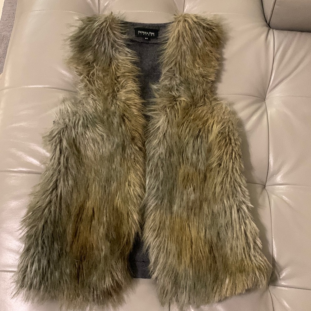 Patrizia Pepe Green Wool Brown Faux Fur Trim